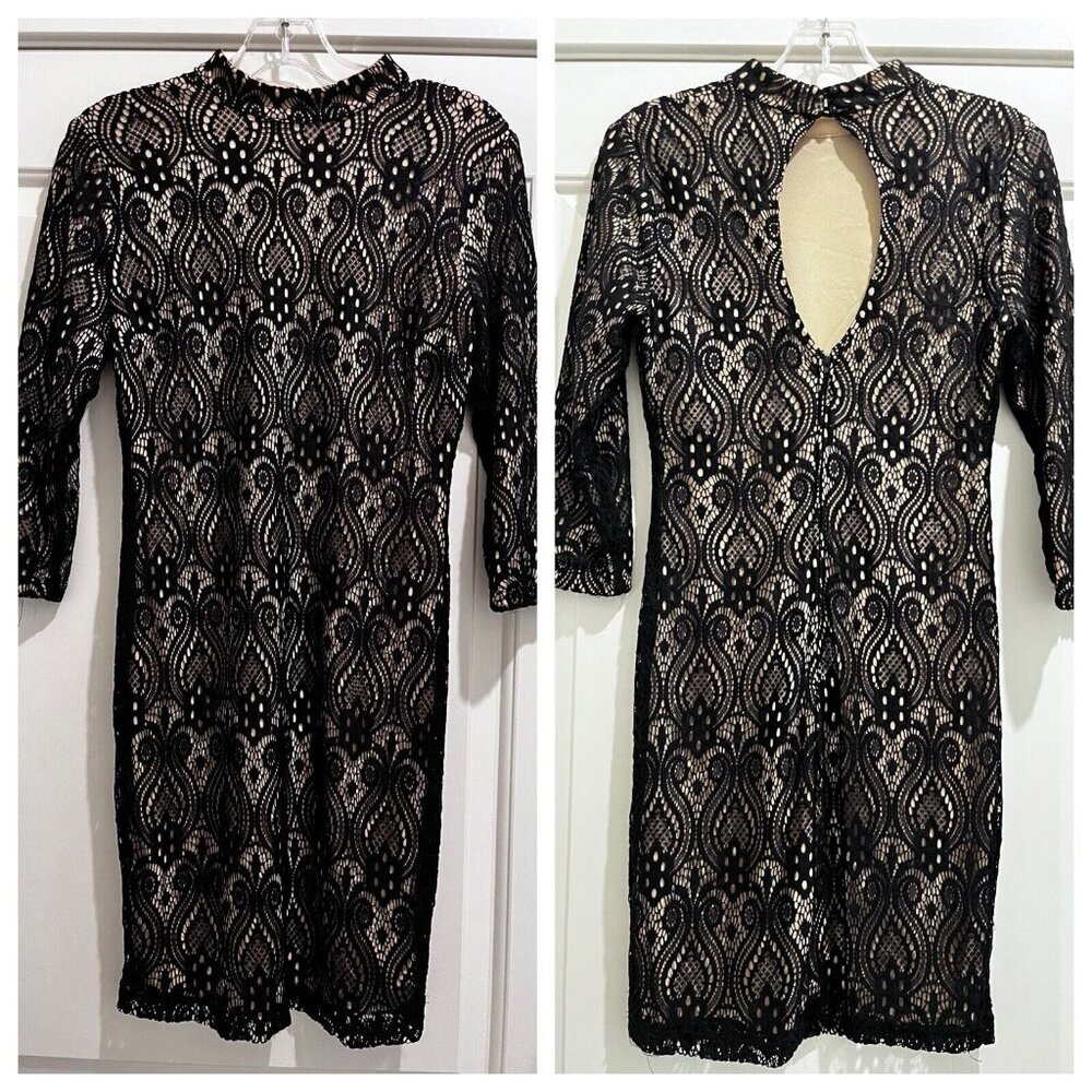 Crystal Doll Y2K Black lace open keyhole back cocktail dress evening party small
